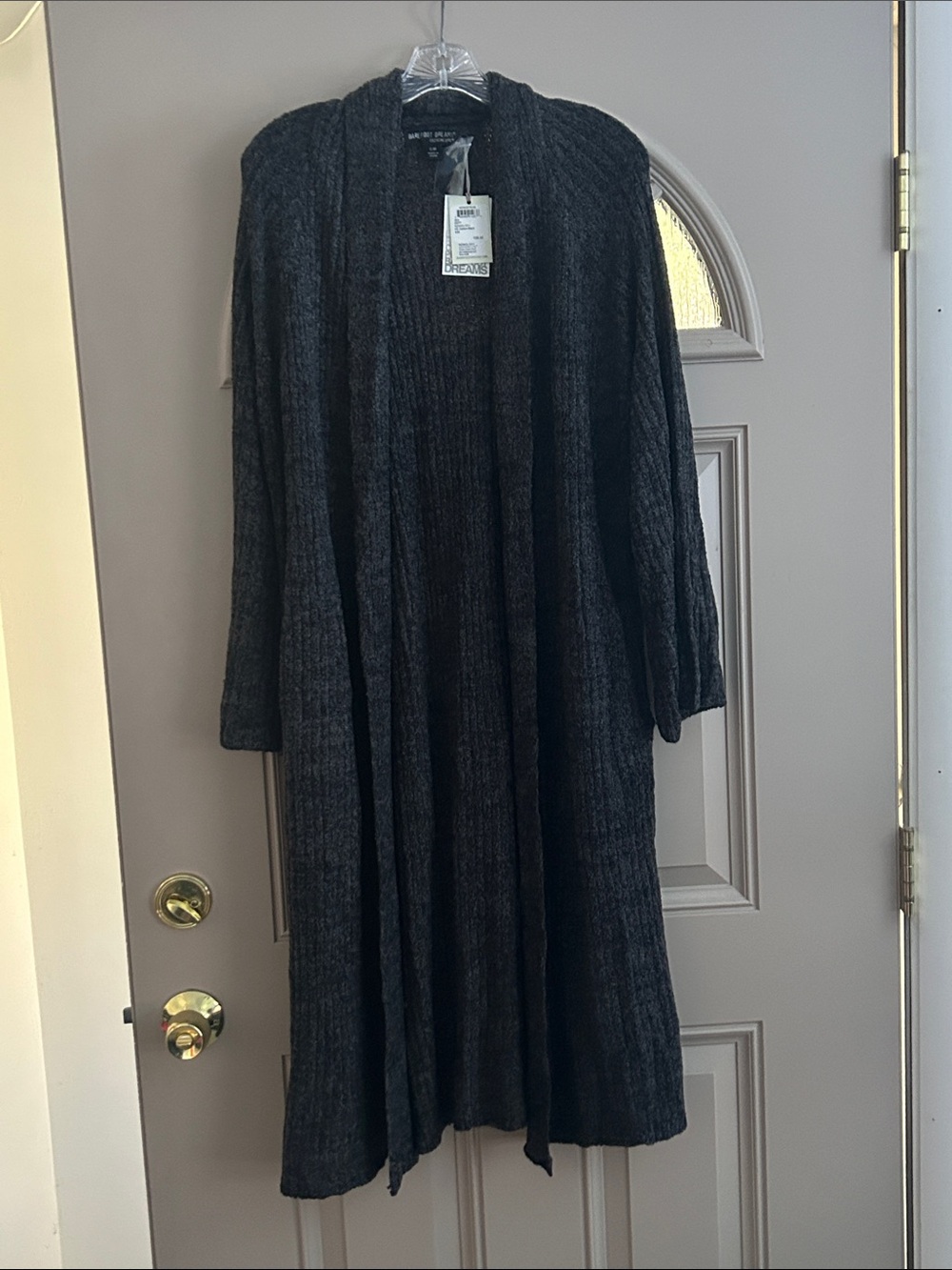 Barefoot Dreams HE Carbon-Black Cozy Chic Cross Creek Ribbed Style Long Cardigan